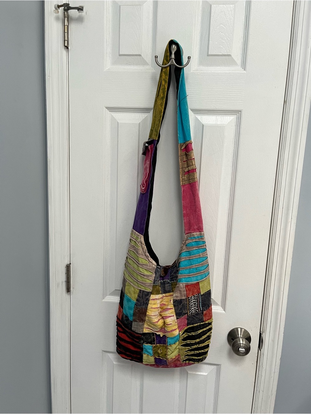 Boho Colorful Patchwork Hobo Shoulder Crossbody Bag zip Cotton Tie Dye
